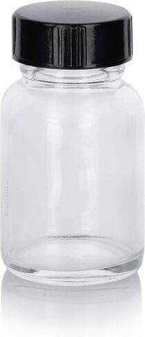 JUVITUS زجاجة ذات فم واسع من الزجاج الشفاف سعة 1 أونصة مع غطاء فينولي (24 عبوة) + قمع in Kuwait