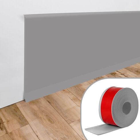 Yipscazo Wall Base Baseboard Molding Trim 4'' x 20 Feet Flexible Peel and Stick Cove Base Adhesive Rubber Wall Base Molding Trim (Gray) in Saudi Arabia