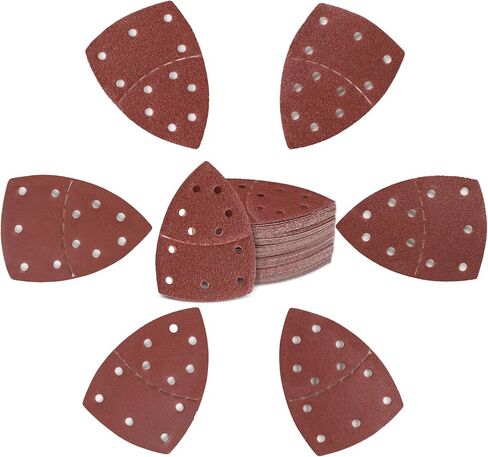 مجموعة من 25 قطعة من أوراق الصنفرة الرطبة والجافة - وسادات صنفرة بتفاصيل مثلثة مع 5 فتحات، وحبيبات متعددة (60/80/120/180/240) ورق صنفرة من كربيد السيليكون للخشب والحجر والأثاث والمعادن in Kuwait