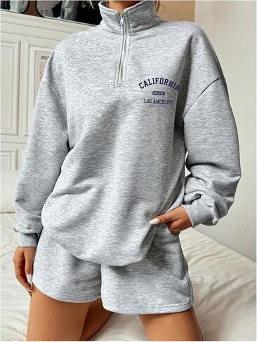 GORGLITTER Women's American Flag Graphic Letter Quarter Zip Pullover Sweatshirt Casual Long Sleeve Mock Neck Pullover Tops in Saudi Arabia
