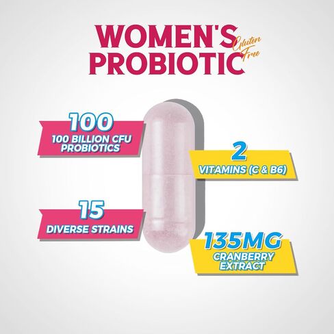 Women's Probiotics 100 Billion CFU, 15 Strains, w/Prebiotic, Cranberry, Vitamin B6 & VC, Gut, Vaginal & Mood Health, Shelf Stable, 90 Vegan Capsules in Saudi Arabia