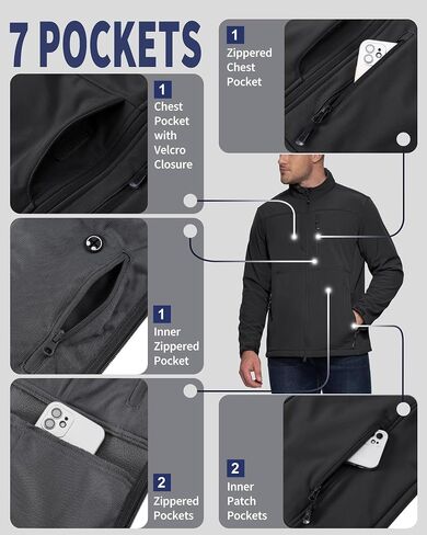 33,000ft Men's Lightweight Softshell Jacket Warm Fleece Lined Windbreaker Waterproof Soft Shell for Outdoor Hiking in Kuwait