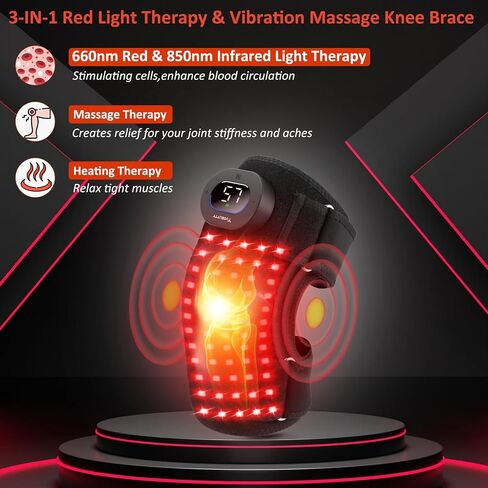 دعامة الركبة للعلاج بالضوء الأحمر لتخفيف الألم، أضواء 660 نانومتر و850 نانومتر، مدلك الركبة مع العلاج بالحرارة والضوء الأحمر، وحدة تحكم لاسلكية قابلة لإعادة الشحن بالقرب من العلاج بالأشعة تحت الحمراء لمرفق كتف الركبة in Kuwait