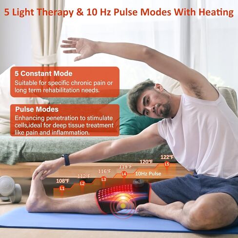 دعامة الركبة للعلاج بالضوء الأحمر لتخفيف الألم، أضواء 660 نانومتر و850 نانومتر، مدلك الركبة مع العلاج بالحرارة والضوء الأحمر، وحدة تحكم لاسلكية قابلة لإعادة الشحن بالقرب من العلاج بالأشعة تحت الحمراء لمرفق كتف الركبة in Kuwait