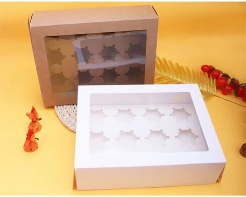 10~20 Pcs/1 Set 12.79 * 10 * 3.54inch Cupcake Boxes,Cupcake Containers with Window and Inserts,Disposable Cupcake Holder, Bakery Pastry Carrier Boxes (10PCS Brown B), 12LDGH in Saudi Arabia