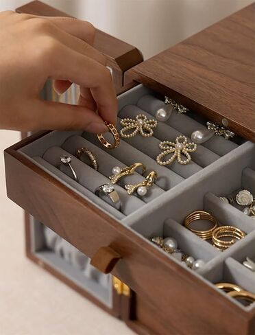صندوق مجوهرات خشبي، خشب الجوز، مع 5 أدراج، منظم مجوهرات كبير السعة، خشب للنساء والفتيات، صندوق تخزين مجوهرات كلاسيكي، علبة مجوهرات عتيقة in Kuwait