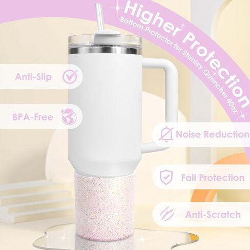 Vmini Higher Glitter Silicone Boot for Stanley Cup 40 oz, Rubber Bottom Protector for Stanley Quencher 40 oz Tumbler with Handle, Bling Tumbler Boot for Stanley Cup Accessories 40oz in Saudi Arabia