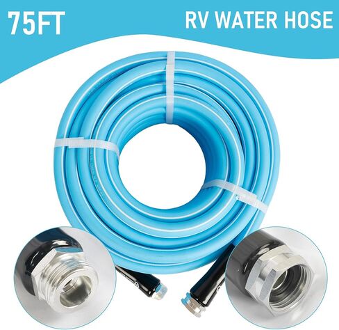 Hourleey 75 FT RV Water Hose, 5/8'' Premium Drinking Water Hose Leak Free, No Kink and Flexible Camper Water Garden Hose for RV Camper Truck and Car, Blue in Saudi Arabia