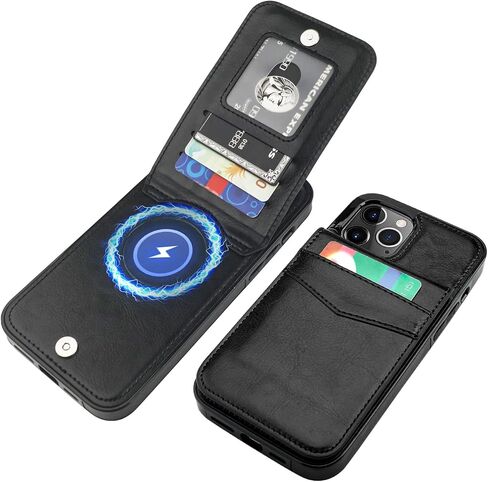 KIHUWEY for iPhone 12 Pro Max Wallet Case Card Holder Kickstand, Black in Saudi Arabia