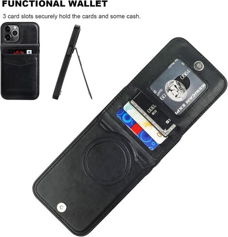 KIHUWEY for iPhone 12 Pro Max Wallet Case Card Holder Kickstand, Black in Saudi Arabia