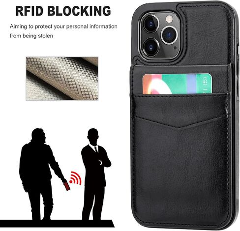 KIHUWEY for iPhone 12 Pro Max Wallet Case Card Holder Kickstand, Black in Saudi Arabia