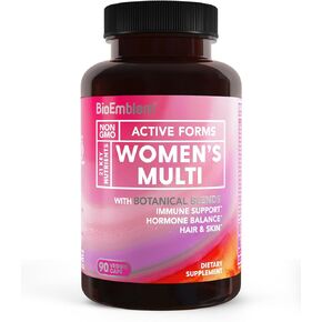 BioEmblem Women's Multivitamin - Complete Daily Multi for Immunity, Energy, Hair, Skin with Vitamin A, B12, B6, D3, Biotin, Iron, Magnesium, Collagen and Veggie Blends - Gluten Free - 90 Capsules