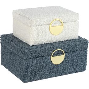 HofferRuffer Velvet Jewelry Boxes, Keepsake Boxes Decorative Boxes, Storage Accessory Organizer Boxes with Elegant Handle Decor, Classic Velvet Set of 2 Pieces (Modern)