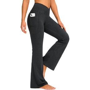 G Gradual Women's Flare Leggings Crossover Yoga Pants 29"/30.5"/32" High Waist Bell Bottom Pants for Women with Pockets(Charcoal,29-M)