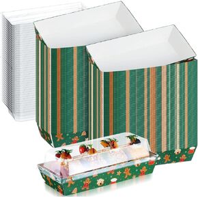50 Pcs Christmas Charcuterie Boxes with Clear Lids Disposable Paper Bakery Boxes with Window Christmas Dessert Take Out Containers for Xmas Party Favor Cookie Bread Cakes Sandwich