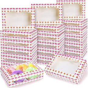 Hiceeden 50pcs Bakery Boxes with Window, 8x5.3x2 Inches Cookie Boxes Treat Containers for Gift Giving, White Bakery Gift Boxes with Cute Pattern for Desserts, Pastries, Strawberries, Macarons
