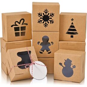 COTOPHER 30Pcs Christmas Cookie Boxes with Window, 6x6x3 inch White Bakery Boxes for Gift Giving, XMAS Treat Boxes Holiday Pastries Boxes for Cakes Muffins Donuts Chocolate Strawberries