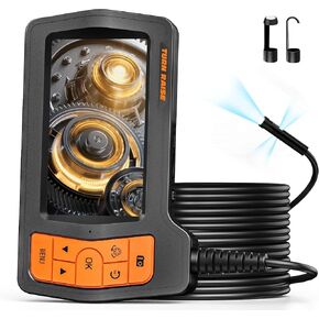Triple Lens Sewer Inspection Camera, Drain Camera 50FT Semi-Rigid Cable, 5" IPS Screen Industrial Borescope, IP67 Pipe Snake Camera, 32G Storage Card, Carrying Case