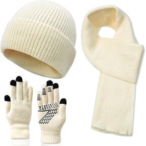 Womens Winter Warm Knit Beanie Hat Touchscreen Gloves Long Neck Scarf Set Skull Caps Gifts for Women Men