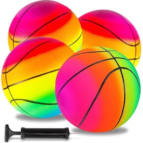 Jeffbaubl 4Pcs Playground Balls,Rainbow Balls Kickballs with 1 Hand Pump,8.5 Inch Inflatable Playground Ball Kick Balls Handball,Colorful Dodgeball for Kids Adults Indoor Outdoor Games