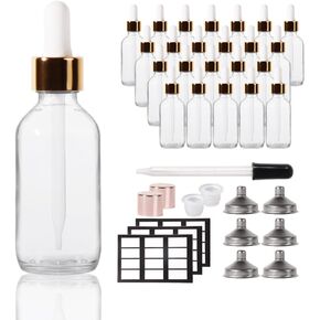 24P,2oz Dropper Bottle, Glass Bottle with Eyedropper, Small Glass Bottles with Lids Clear Glass Dropper