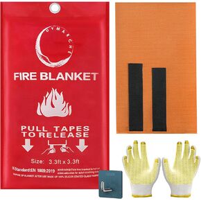 Silicone Fire Blanket for Home and Kitchen 40"x40" | Fireproof Blanket for Emergency Survival | Fire Safety Blanket Tool for Kids | Large Fire Blanket with Gloves & Hook (1)