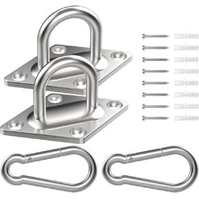 Aifeier ET 2 Sets 304 Stainless Steel Diamond Pad Eye Plate Hooks + Snap Hooks, M5 Ceiling Wall Heavy Duty Hammock Hanging Kit for Suspension, Ceiling Hooks, Marine Application Hook (with Screws)