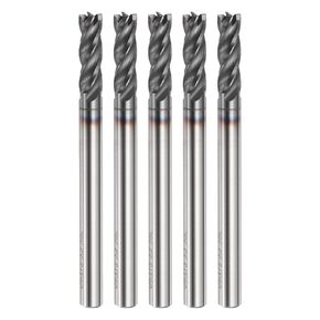 HARFINGTON 5pcs Carbide Square Nose End Mill Bit 1/8" Cut Dia 4 Flutes TiAlN Coated Milling Cutter for Hardened Steel Metal (1/8" Shank 3/8" Cut Length 1-1/2" Long 30 Degree Helix)