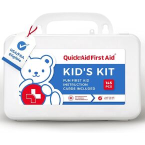 Kids Kit 145 Pieces for Home, Travel Easy First Aid Guide Fun Prints Bandages, Gloves, Comprehensive Care| Mini First Aid Kit, Travel Size Kid-Friendly Supplies