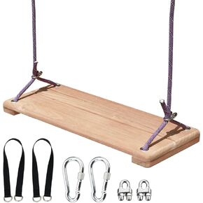 Teak Wooden Swing, Outdoor Wood Tree Swing Seat for Kids or Adults for Backyard Columpio, Height Adjustable