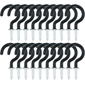 20PCS 1-1/2 Inch Ceiling Metal Hook Black Screw in Cup Hook Wall Mounted Kitchen Vinyl Coated Screw Hook for Hanging Kitchenware Towel Basket Plant
