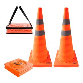 28 Inch Collapsible Traffic Cones (4 PCS) - Reflective Safety Orange Cones for Road Safety, Parking Lot, and Construction