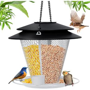 Solar Bird Feeder for Outdoors Hanging, Squirrel Proof Metal Wild Lantern Roof Shaped Bird Feeders Gifts for Bird Lovers Garden Yard Outside Decor