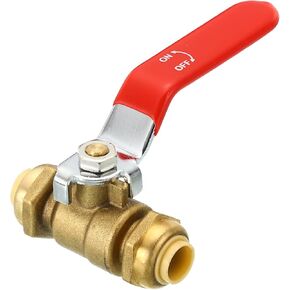 PATIKIL 1/4 Inch Push Brass Valve, Push-to-Connect Shut Off Valve with Operation Handle for PEX PVC PE Cooper, Brass Color Red