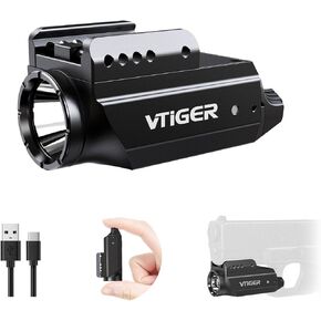 VTIGER PL1 Mini Powerful Compact Pistol Light, 1000 Lumens 984 FT Rechargeable Weapon Handgun Lights, Small Adjustable Rail Locating LED Tactical Flashlights for GL Glock/1913 Picatinny, IPX6