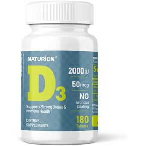 Vitamin D3 2000iu (50 mcg) - Bones, Teeth, Muscle Health and Immune Support Supplement - 180 Tablets, 180 Day Supply