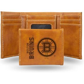 Rico Industries NHL Boston Bruins Laser Engraved Brown Tri-Fold Wallet - Men's Accessory