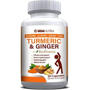 Turmeric Curcumin and Ginger Plus 95% Curcuminoids Joint Support Formula. Supports Healthy Joints, Heart, Brain, and Immune System. 90 Capsules, 45 Day Supply. Made in The USA