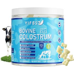 Grass Fed Colostrum Supplement 2000mg, 120 Gummies Sugar Free 40% IgG Bovine Colostrum Gummies + Probiotic, Multivitamin Etc for Immune Support, Gut Support, Hair & Skin