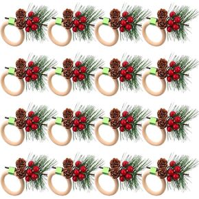 16 Pieces Christmas Napkin Rings Holder Pine Cones Napkin Rings Holder Wood Christmas Napkin Rings Dining Table Setting Decoration for Christmas Thanksgiving Wedding Birthday Party Supplies