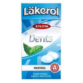 4 Boxes x 36g of Läkerol Dents Menthol - Original - Swedish - Sugar Free - Xylitol - Pastilles - Lozenges - Dragees - Drops - Candies - Sweets