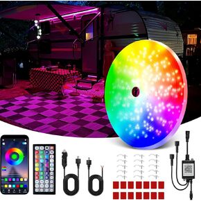 50FT RV Awning Lights, RGB RV Exterior Strip Lights with Remote and App Control, IP68 Waterproof LED Lights for Motorhome Travel Trailer Canopy Party, Stands Food Trucks