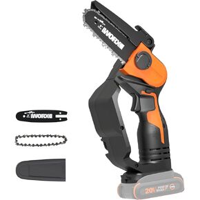 Worx 20V 5" Mini Cordless Chainsaw, 3.9 lbs, 22 ft/s Chain Speed, Power Share Battery, Upper & Hand Guard WG324 - Battery & Charger Included