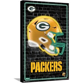 Trends International NFL Green Bay Packers - Neon Helmet 23 Wall Poster, 14.72" x 22.37", Stretched Canvas