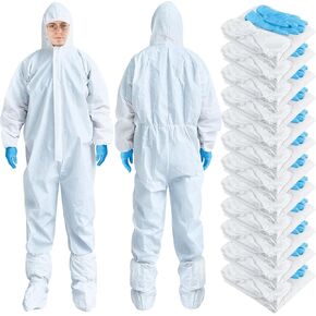 TrelaCo 25 Set Hazmat Suit Disposable Protective Coverall Suit with Shoe Cover Nitrile Gloves Breathable Water Proof Paint Coveralls (XXL)