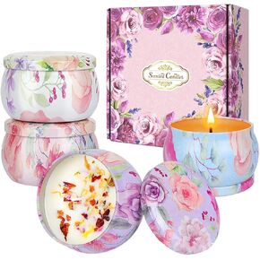 Scented Candles Gift Set, 4 Pack Candles for Home Scented, Soy Wax Aromatherapy Candle Set, Natural Fragrance Candles for Home Scented, Ideal for Birthday, Christmas, Thanksgiving, Mother's Day
