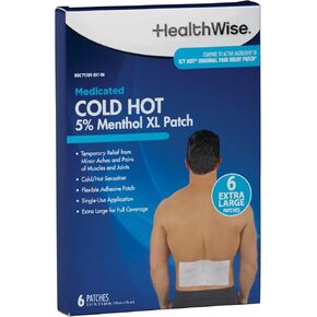 HealthWise Cold Hot Medicated Menthol XL Patch | 5% Menthol | Back and Large Areas | 5.51" x 9.84" | 6-Count | Paraben-Free | Soothes Minor Aches and Pains | Super-Size Relief