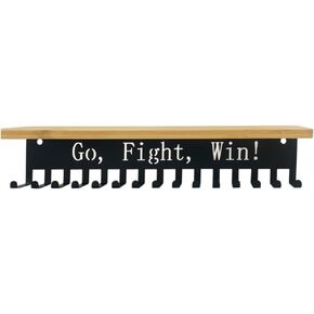 Medal Hanger Display, Trophy Shelf, Medal Display, Medal Holder, Medal Rack, Race Medal Display, Running Medal Hanger, Trophy Shelf for wall, Trophy and Medals Display, 15 Hooks, Black Metal Hooks