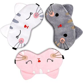 Cute Eye Mask for Sleeping, 3PCS Sleep Mask for Kids, Cartoon Cat Face Eye Cover, Soft Lightweight Animal Sleeping Eye Cover, Night Sleep Eye Masks for Women Children Girls
