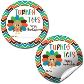 Turkey Toes Happy Thanksgving Sticker Labels, 40 2" Party Circle Stickers, Great for Party Favors, Envelope Seals & Goodie Bags by Amanda Creation.